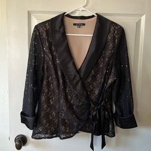 Blu Sage black lace and satin look wrap jacket/blouse